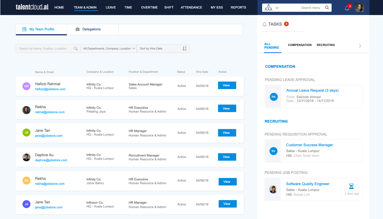 TalentCloud Employee Central dashboard